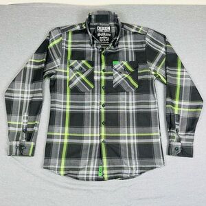 DIXXON Sublime Men's Lime and Charcoal Plaid Shirt